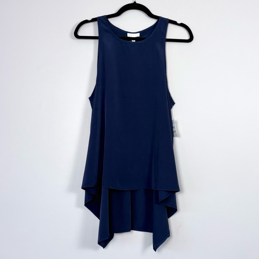 Leith x Nordstrom Asymmetrical Hem Sleeveless Blouse in Navy Small